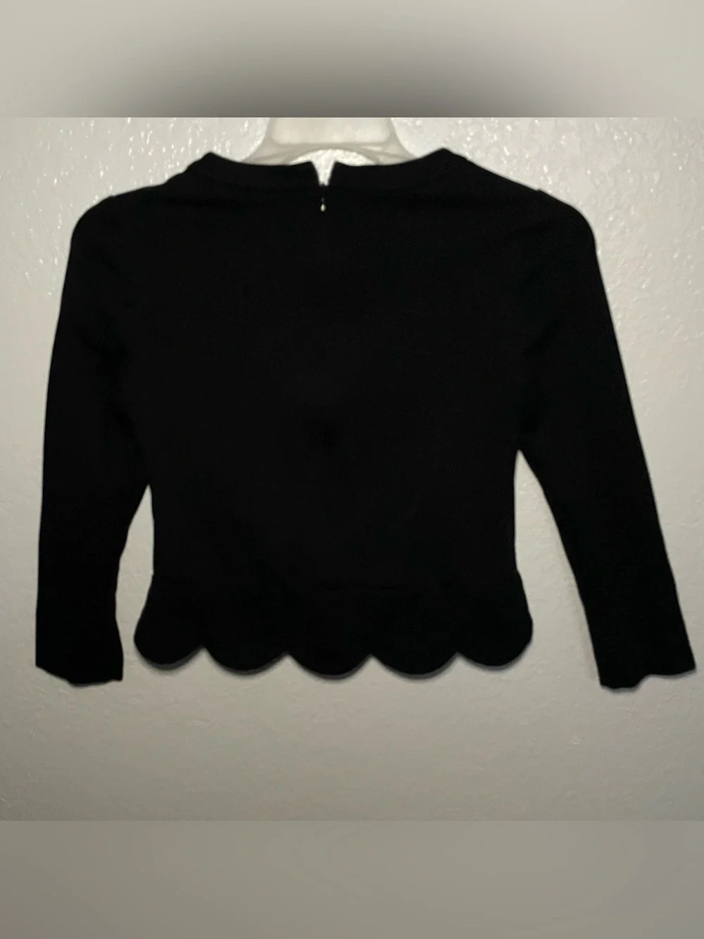 kate spade Black Scallop-Hem Long Sleeve Top - Clean Neckline